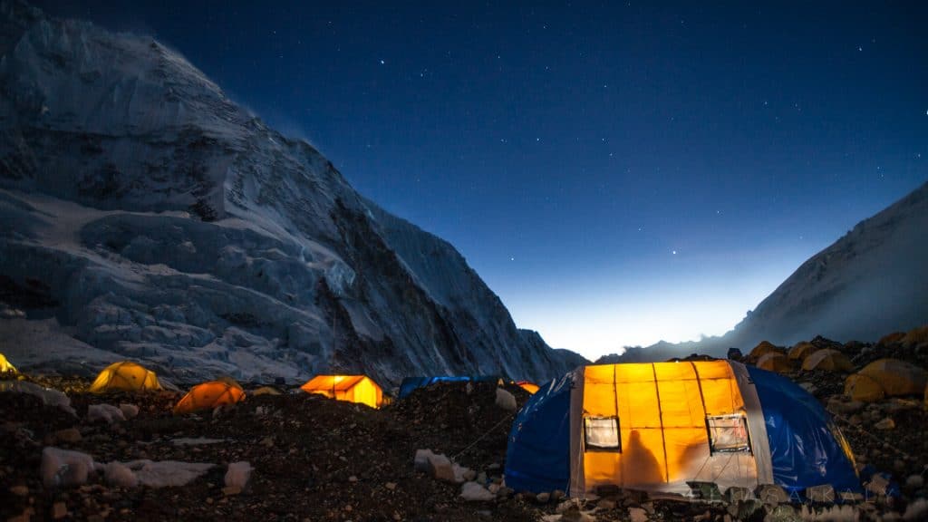 Mess tent at camp 2 day to night on Mt Everest - Elia Saikaly Licensing